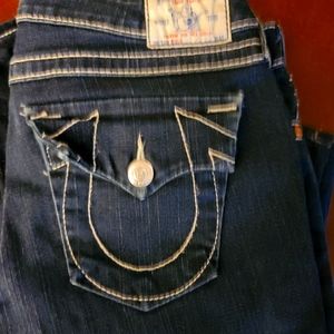 True Religion Tab pocket white stitch jeans